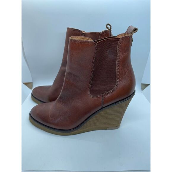 Lucky Brand Women's Fedora Cognac Brown Chelsea Stacked Heel Wedge Boots Size 10 - Picture 3 of 10